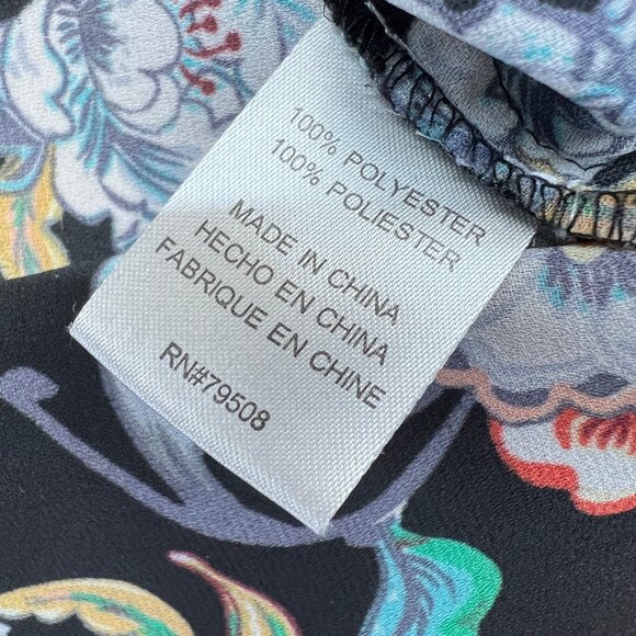 Violet & Claire Black Floral Print Sleeveless Blouse Ruffle Neck Size Small - Picture 10 of 12